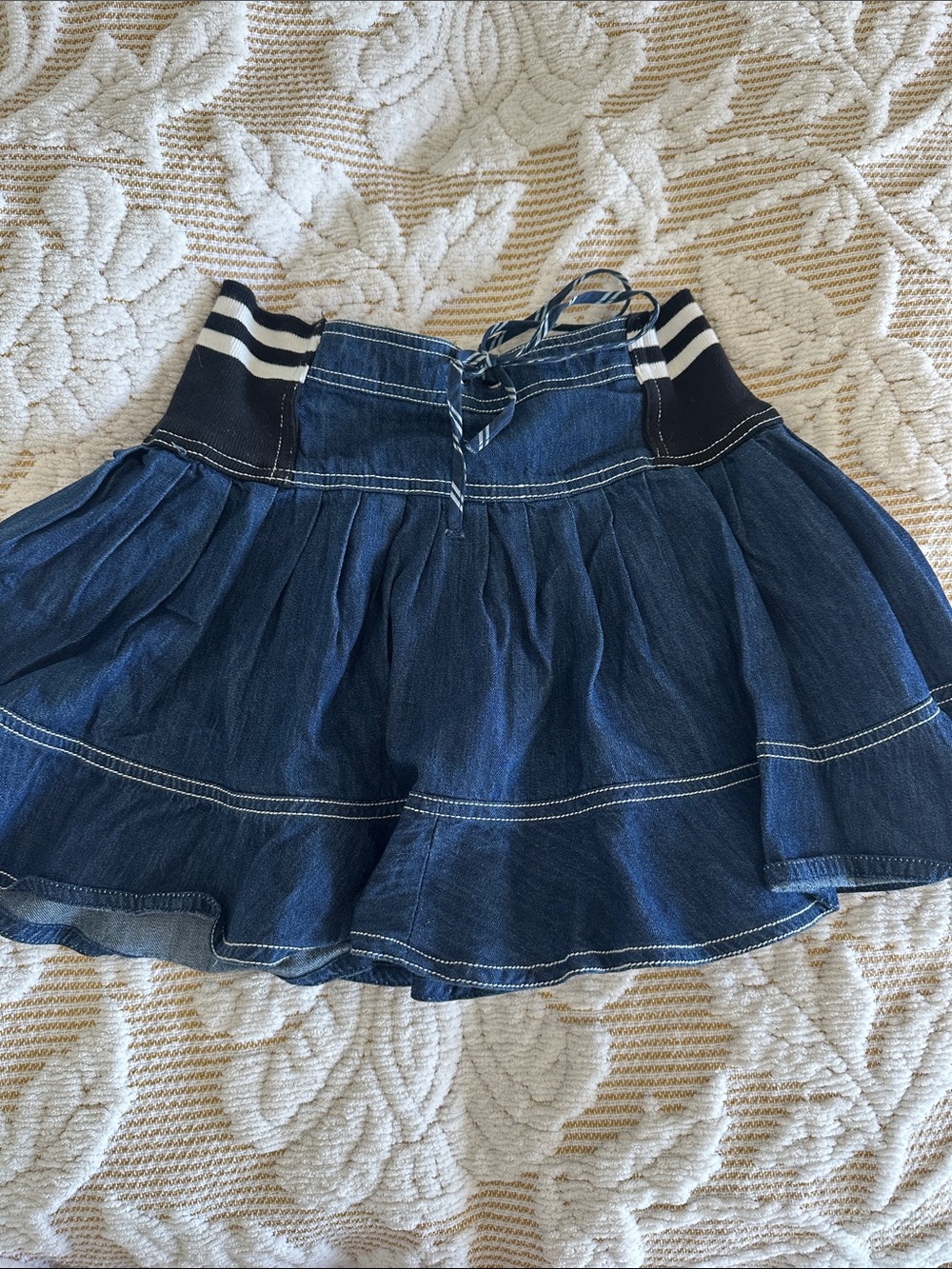 Really Cute Denim Skater Skirt with Stripe Waistband